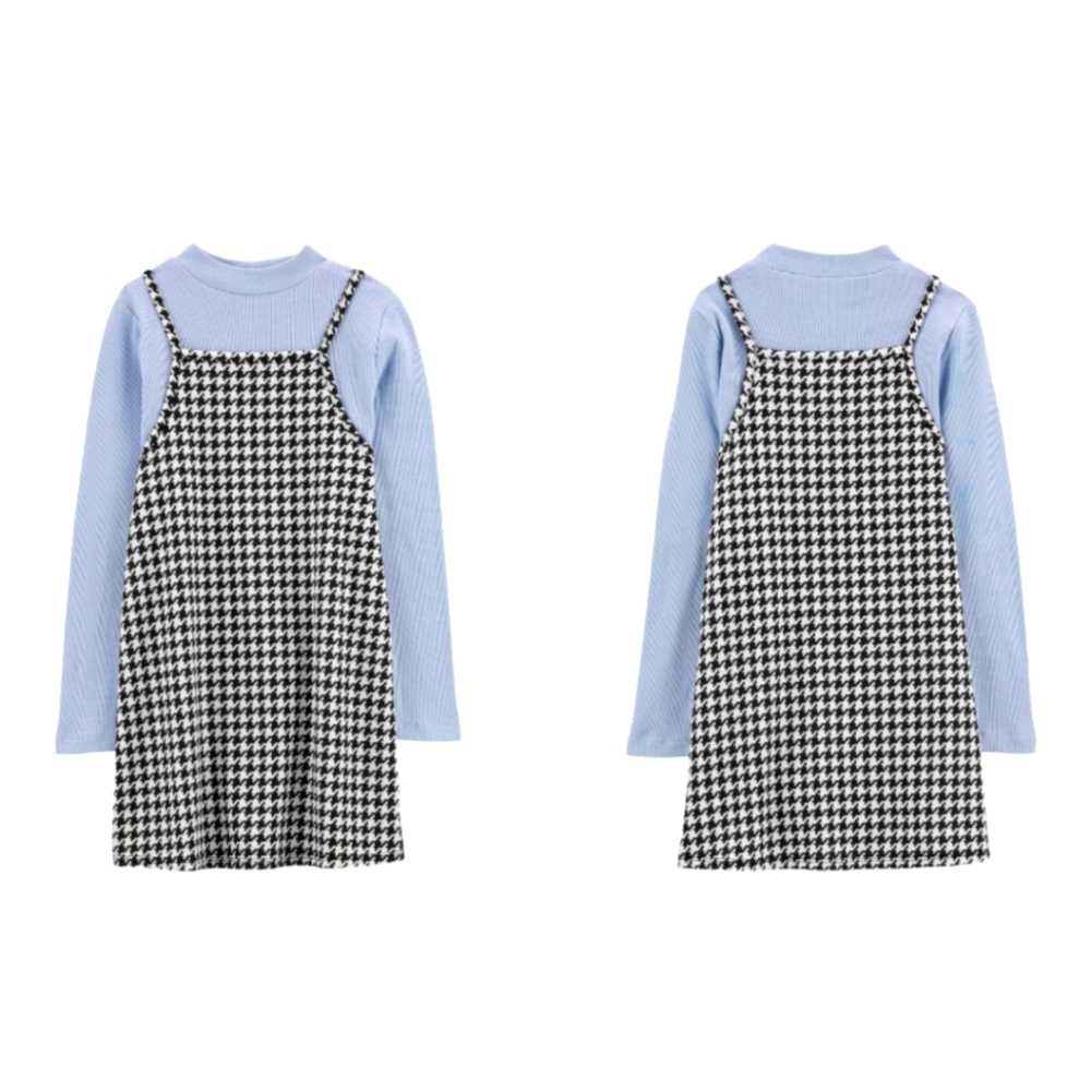 Kid 2-Piece Mock Neck Tee & Houndstooth Dress